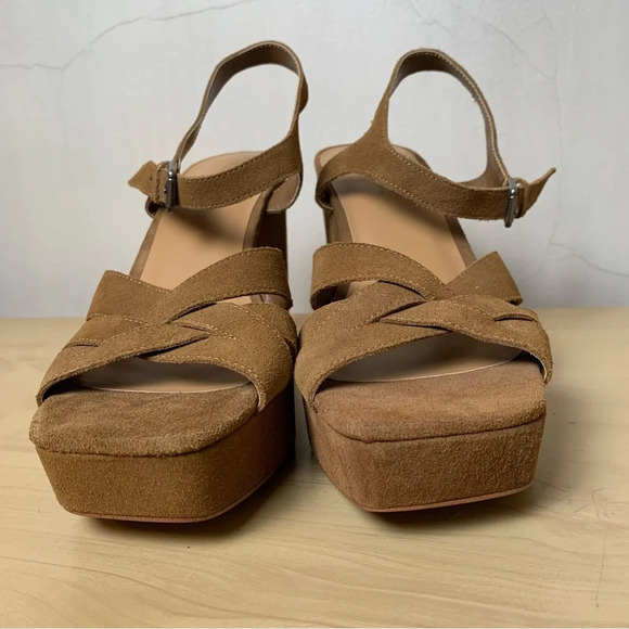 Splendid Piper Cinnamon Suede Leather Platform Strappy Sandal Chunky Block Heel - Picture 3 of 8